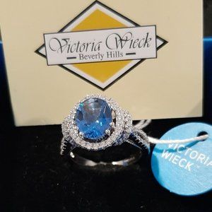 Victoria Wieck stunning "Absolute" blue and Topaz sterling silver ring.